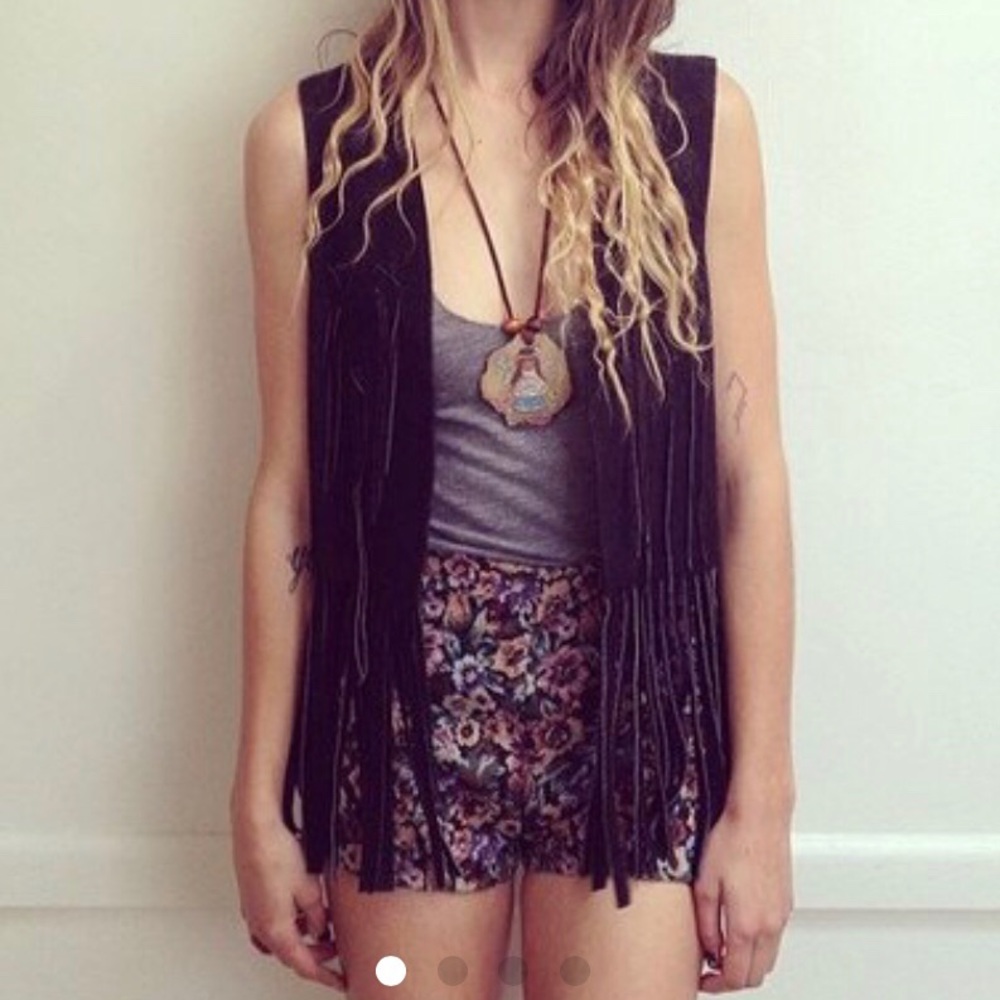 Vintage Black Suede Fringe Vest S/M